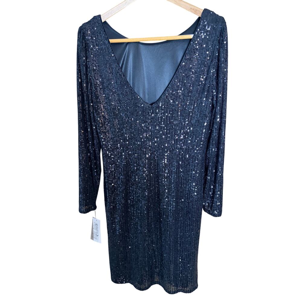 Nanette Lepore Black Sequin Dress Long Sleeve V back Cocktail Party Size 12 NWT - Picture 3 of 8